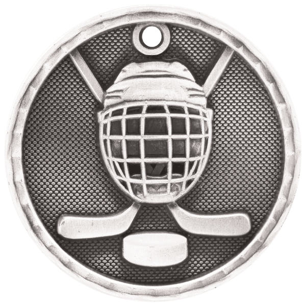 2″ Antique Silver 3D Hockey Medal