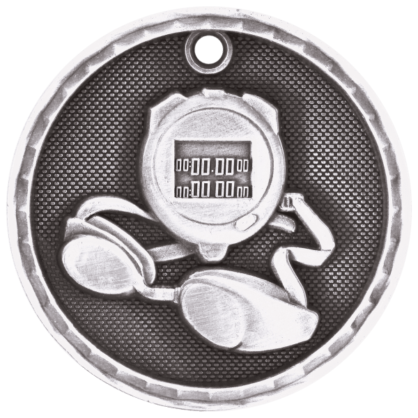 2″ Antique Silver 3D Swimming Medal