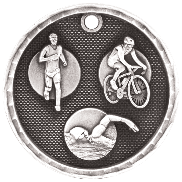 2″ Antique Silver 3D Triathlon Medal