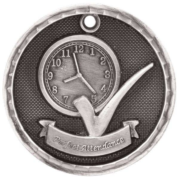 2″ Antique Silver 3D Perfect Attendance Medal