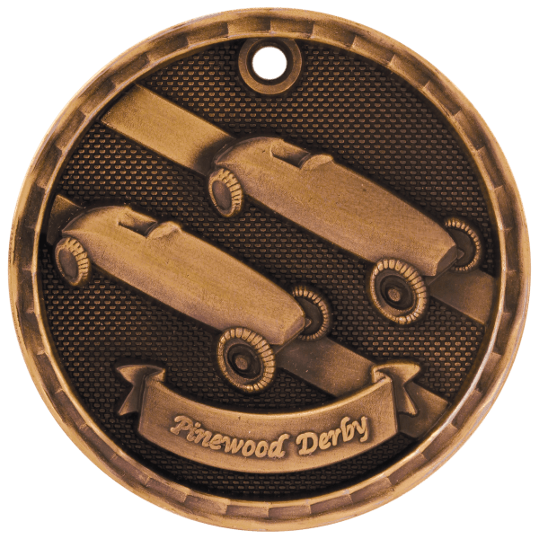 2″ Antique Bronze 3D Pinewood Derby Medal