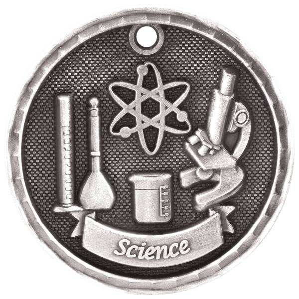 2″ Antique Silver 3D Science Medal