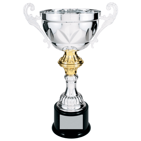 14 1/2″ Silver Completed Metal Cup Trophy on Plastic Base
