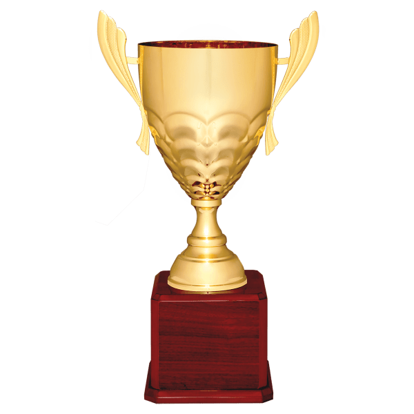 23 1/2″ Gold Completed Metal Cup Trophy on Rosewood Royal Piano Finish Base