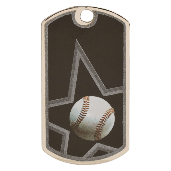 2″ Black/Silver Baseball Laserable Star Dog Tag
