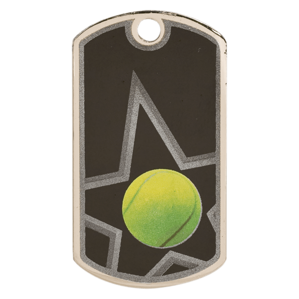2″ Black/Silver Tennis Laserable Star Dog Tag