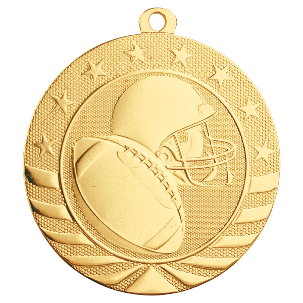 2 3/4″ Bright Gold Football Starbrite Medal