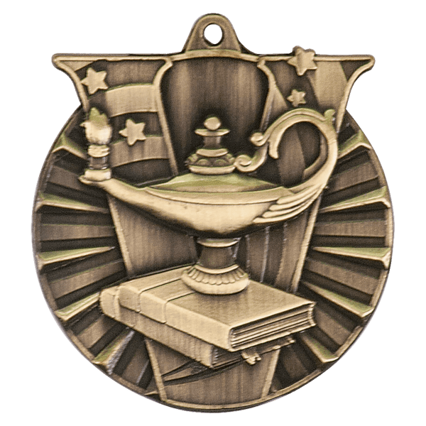 2″ Antique Gold Lamp of Knowledge Victory Medal