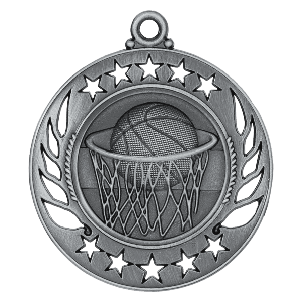 2 1/4″ Antique Silver Basketball Galaxy Medal