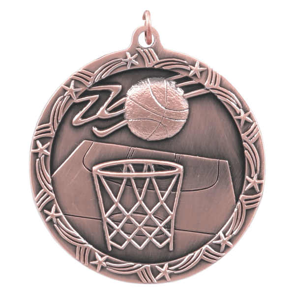 2 1/2″ Antique Bronze Basketball Shooting Star Medal