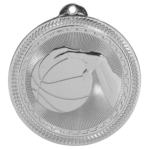 2″ Bright Silver Basketball Laserable BriteLazer Medal