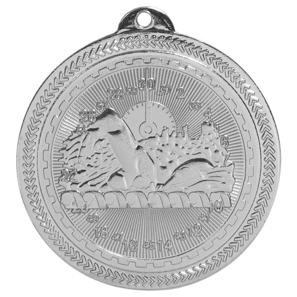 2″ Bright Silver Swimming Laserable BriteLazer Medal