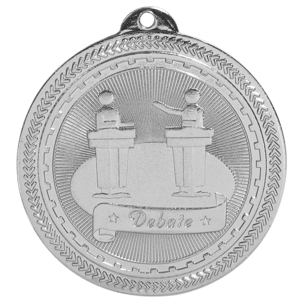 2″ Bright Silver Debate Laserable BriteLazer Medal