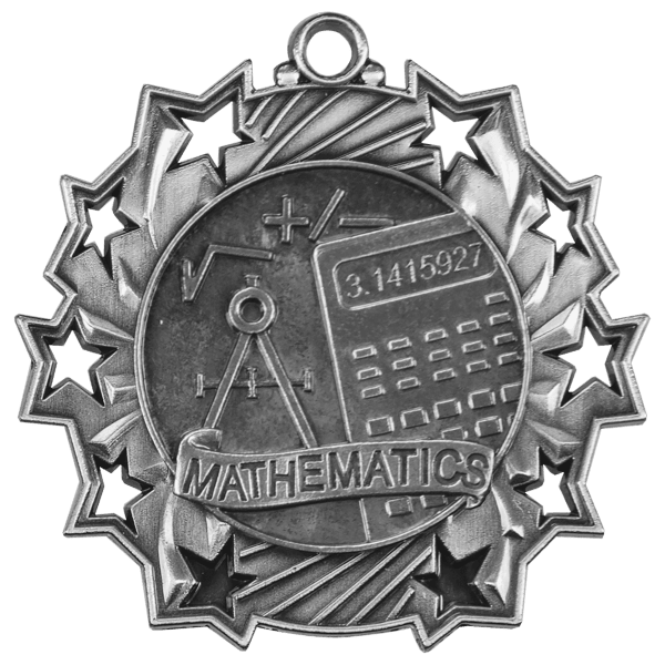 2 1/4″ Antique Silver Math Ten Star Medal