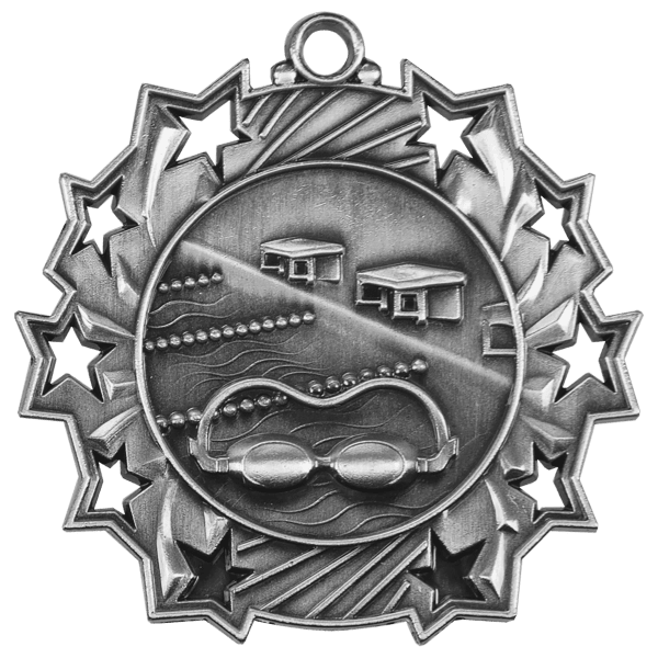2 1/4″ Antique Silver Swimming Ten Star Medal