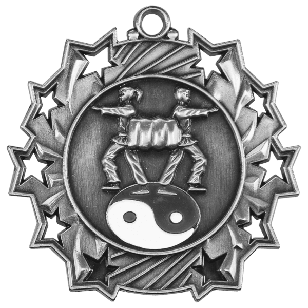 2 1/4″ Antique Silver Martial Arts Ten Star Medal