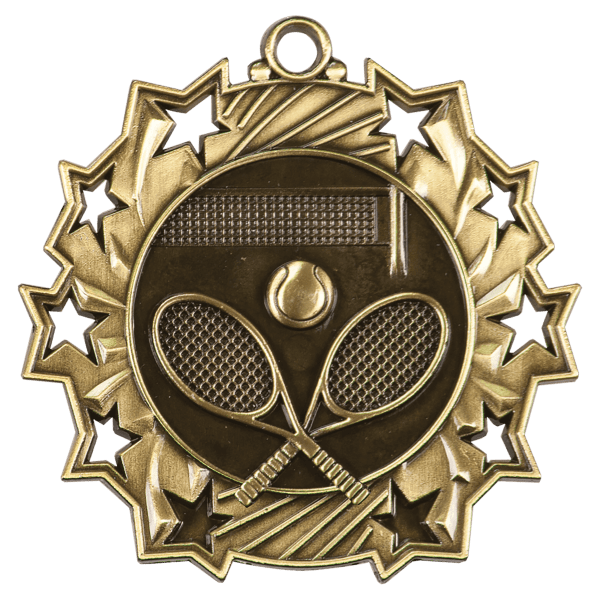 2 1/4″ Antique Gold Tennis Ten Star Medal