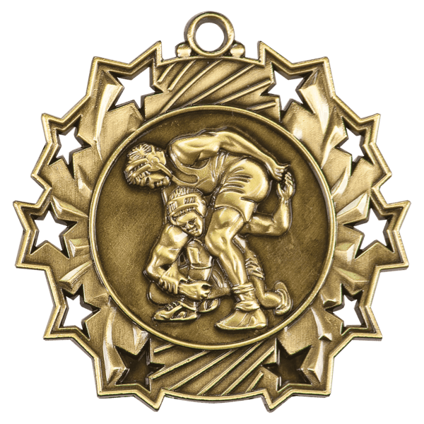 2 1/4″ Antique Gold Wrestling Ten Star Medal