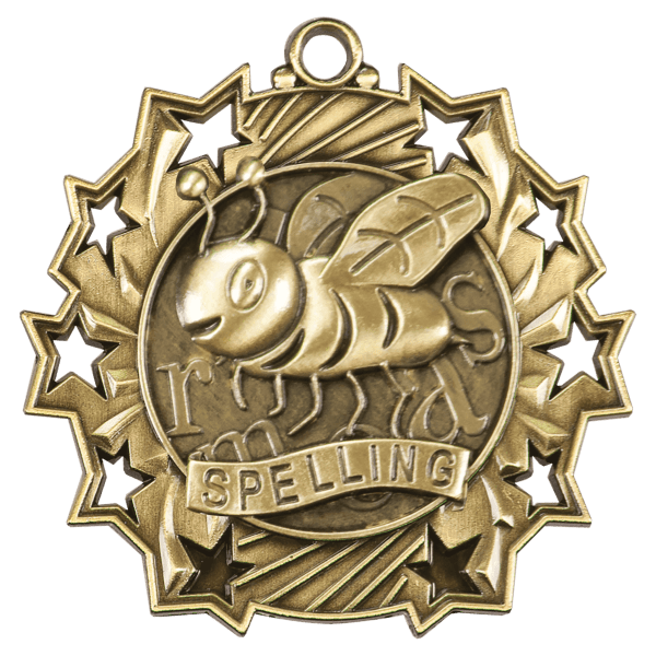 2 1/4″ Antique Gold Spelling Ten Star Medal