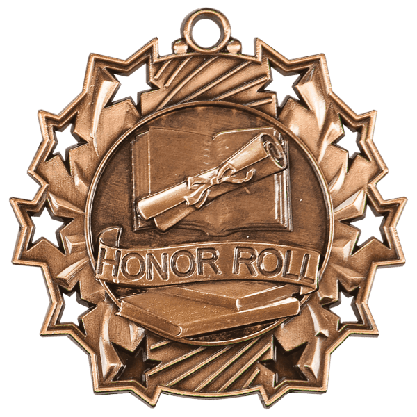 2 1/4″ Antique Bronze Honor Roll Ten Star Medal