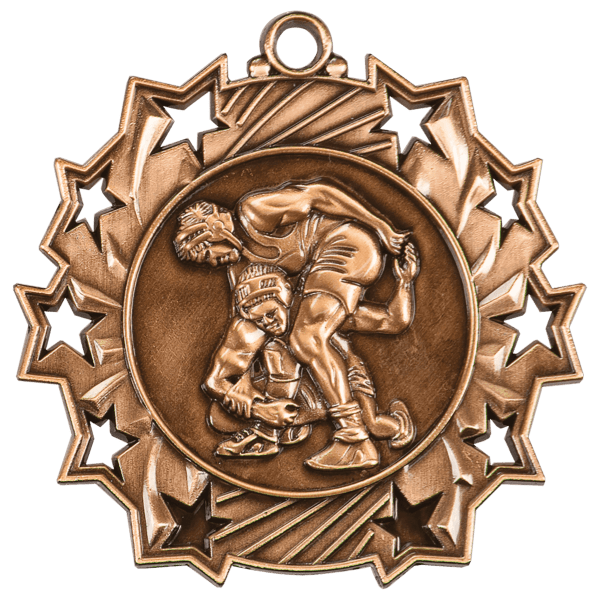 2 1/4″ Antique Bronze Wrestling Ten Star Medal