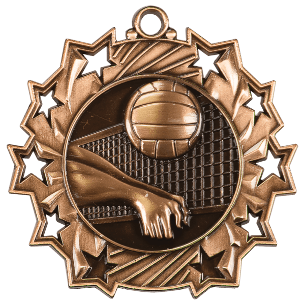 2 1/4″ Antique Bronze Volleyball Ten Star Medal