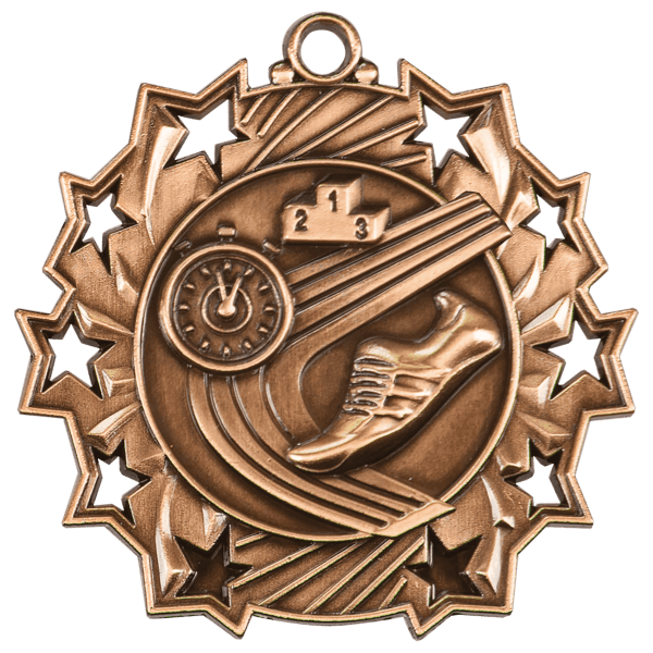 2 1/4″ Antique Bronze Track Ten Star Medal