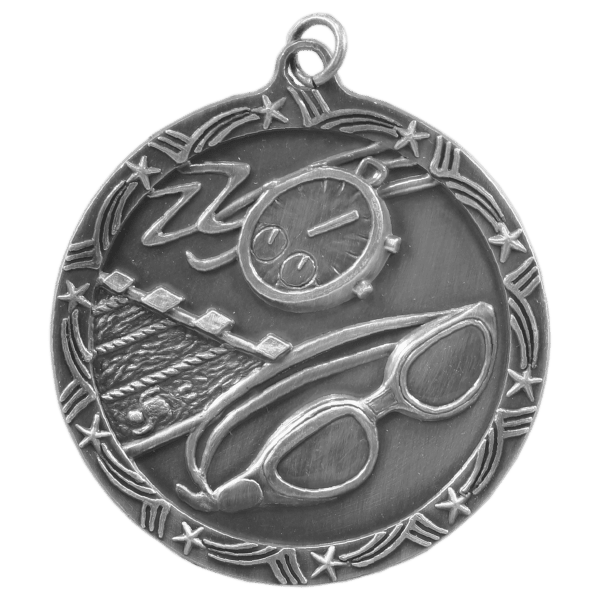 2 1/2″ Antique Silver Swimming Shooting Star Medal