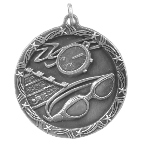 1 3/4″ Antique Silver Swimming Shooting Star Medal