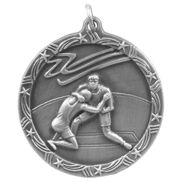 1 3/4″ Antique Silver Wrestling Shooting Star Medal