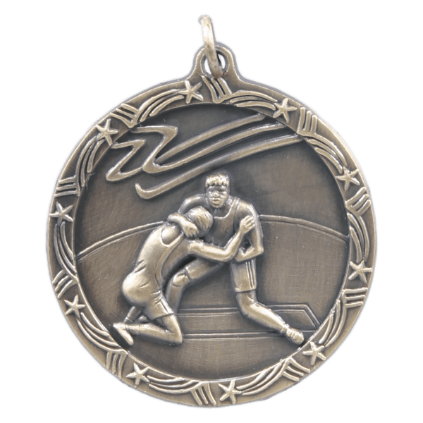 1 3/4″ Antique Gold Wrestling Shooting Star Medal