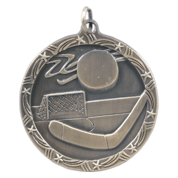 1 3/4″ Antique Gold Hockey Shooting Star Medal