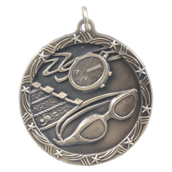 1 3/4″ Antique Gold Swimming Shooting Star Medal