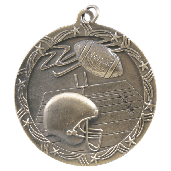 2 1/2″ Antique Gold Football Shooting Star Medal