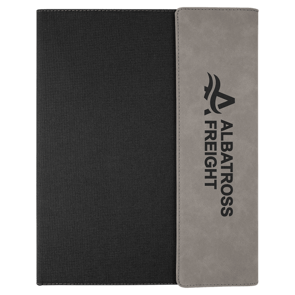 9 1/2″ x 12″ Gray Laserable Leatherette / Black Canvas Portfolio w / Notepad