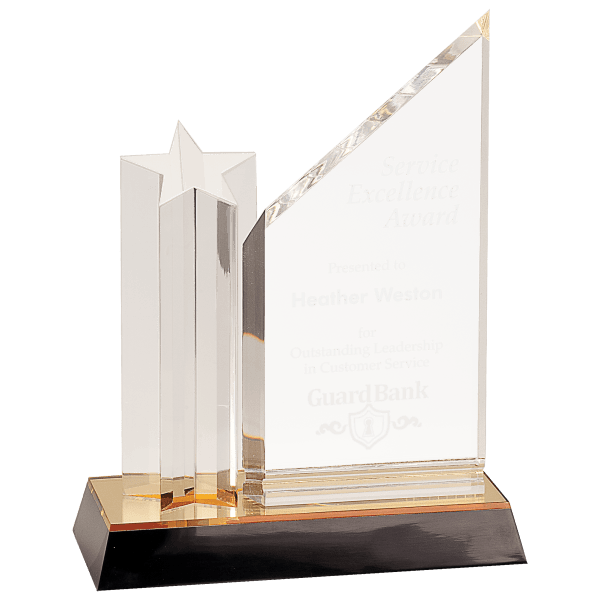 9″ Clear Star Column Acrylic with Clear Plaque and Gold/Black Base