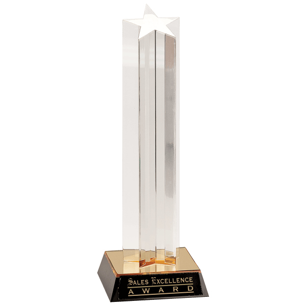 11″ Clear Single Star Column Acrylic with Gold/Black Base