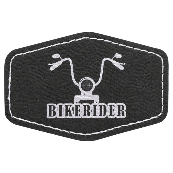 3″ x 2″ Black/Silver Laserable Leatherette Hex Patch with Kota Pro Adhesive