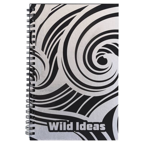 5 1/2″ x 8 1/2″ Black Lazerburst Spiral Notebook-Lasers to Silver
