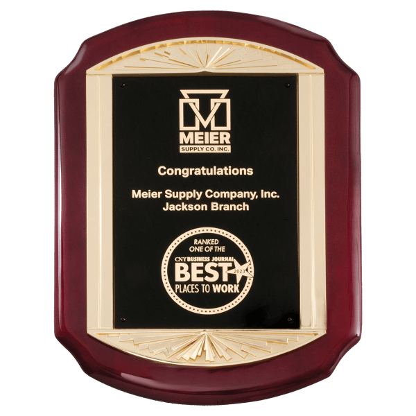 11″ x 15″ Rosewood Piano Finish Plaque with Metal Gold Sunburst Frame Casting and Black LaserFX Plate