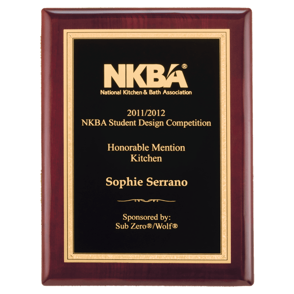 11″ x 14″ Airflyte Rosewood Piano Finish Plaque with Textured Black/Gold Florentine Border LaserFX Plate
