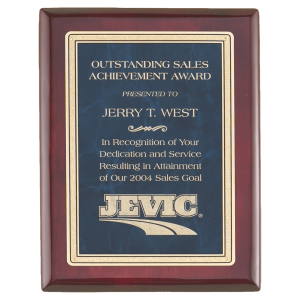 10 1/2″ x 13″ Rosewood Piano Finish Plaque with a Sapphire Marble/Gold Florentine Design LaserFX Plate