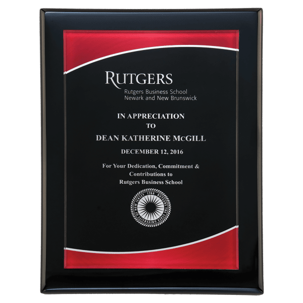 7″ x 9″ Airflyte Black Piano Finish Plaque with Red Border Acrylic Plate