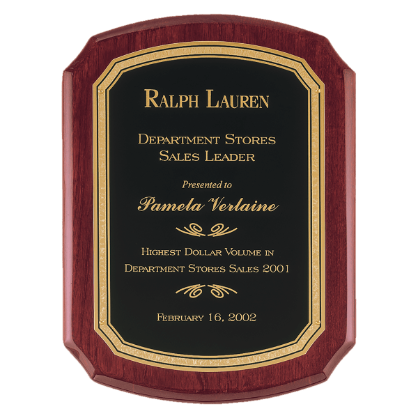 11″ x 15″ Airflyte Rosewood Piano Finish Plaque with Black/Gold Florentine Border LaserFX plate