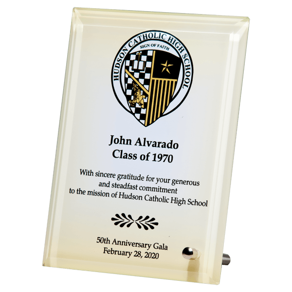 5″ x 7″ Sublimated Glass Plaque with Silver Post for Portrait or Landscape Prsentation