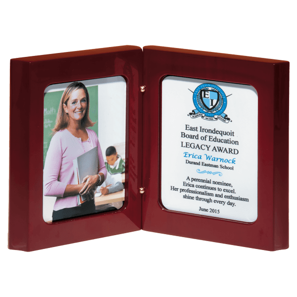 5 3/8″ x 4 1/4″ High Gloss Rosewood Book Award with Two Full Color Plates
