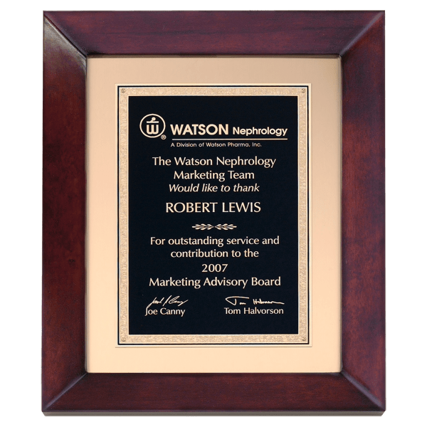 12″ x 15″ Airflyte Cherry Finish Frame wtih Gold Metal Background and Black and Gold LaserFX Florentine Border Plate