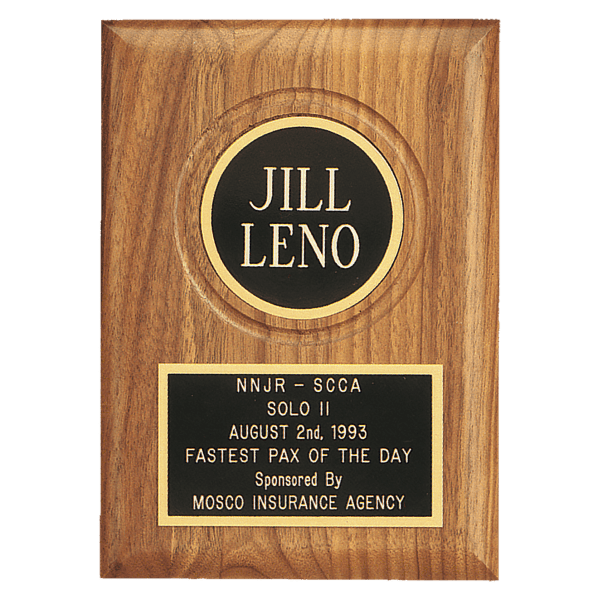 Jewelers Black Laserable Black Plate and 2 1/2″ Disc on an American Walnut Plaque- Sheffield Series