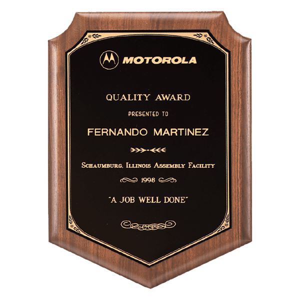 11″ x 15″ American Walnut Plaque with Gold Border Laserable Black Brass Plate