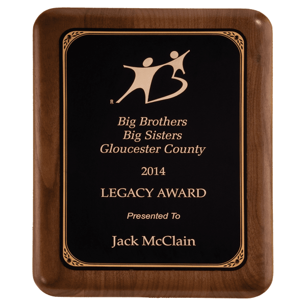 10 1/2″ x 13″ American Walnut Plaque with Gold Border Black LaserFX Plate